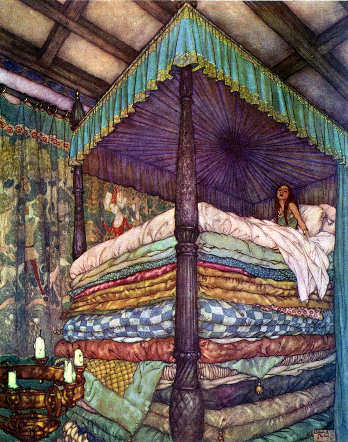 The Real Princess (Princess and the Pea). Illustration to Edmund Dulac's Picture Book for the Red Cross -  by Edmund Dulac